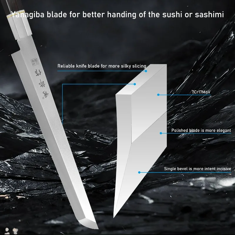 WXCOO Stainless Steel Sashimi Knife Japanese-Style Sharp Sushi and Salmon Knife Kitchen Meat Cleaver Household Chef's Knife