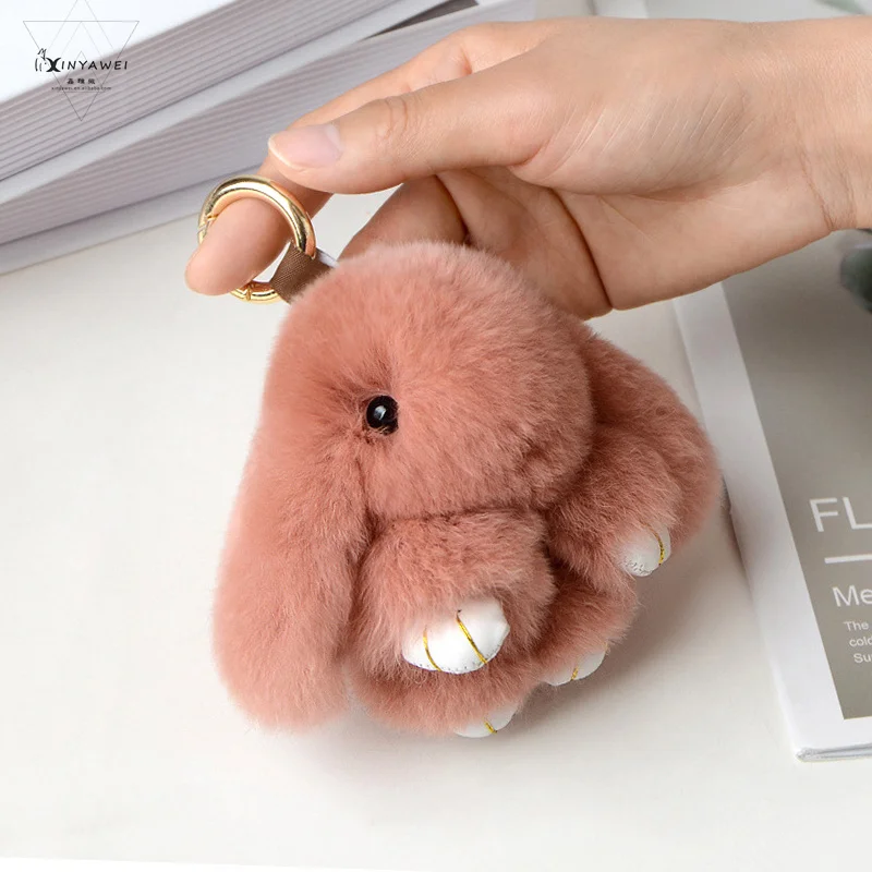 Fluffy Real Rabbit Fur Pompon Bunny Keychain Trinket Women Toy Fur Keychain Luxury Ring On Bag Car Key Chain Jewelry Gift