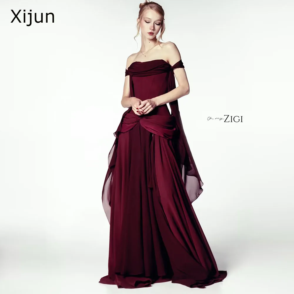 Xijun Luxury Burgundy Evening Dresses Chiffon A-Line Pleated Long Prom Dresses Split Formal Women Prom Gowns 2026 Customized