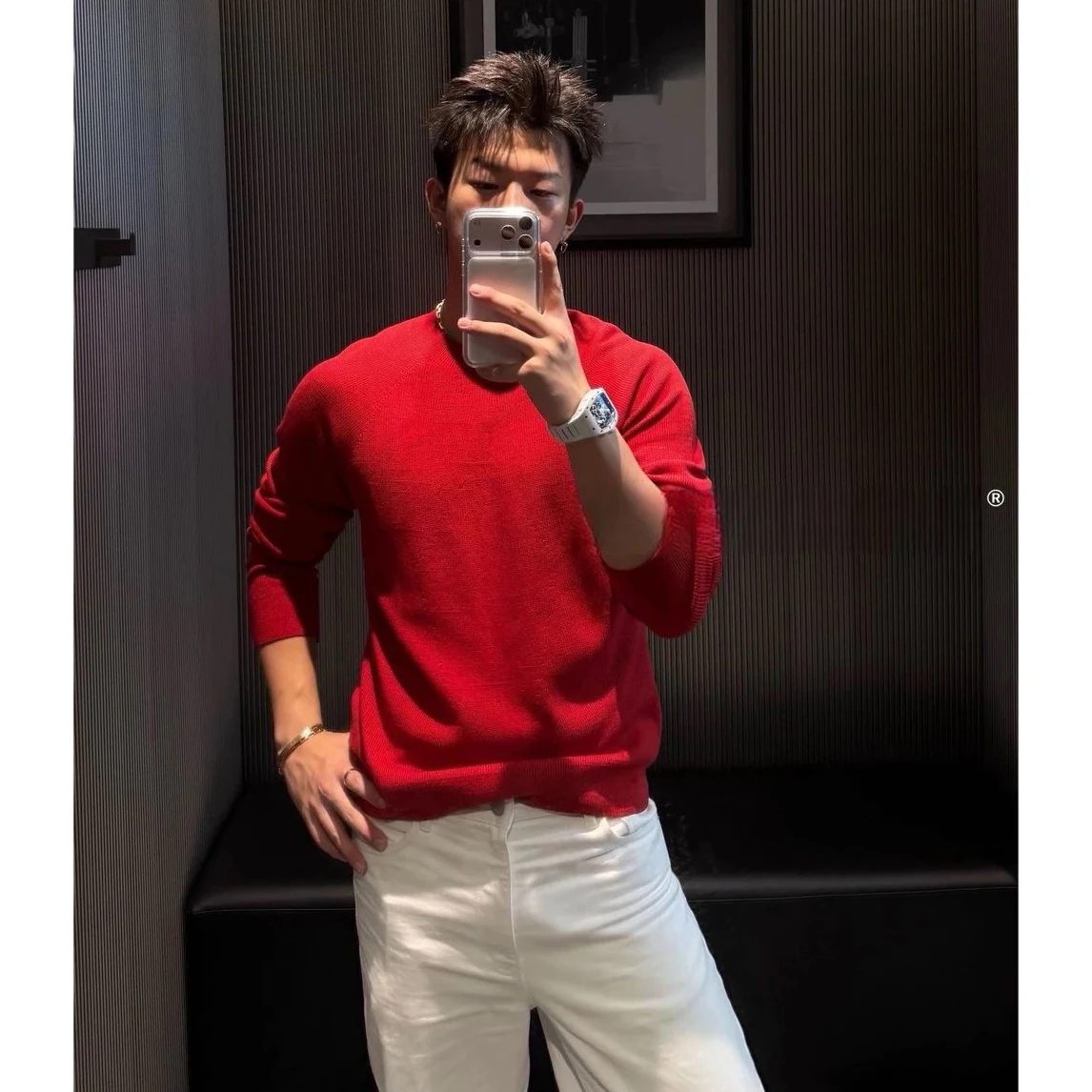 

Красный вязаный свитер с круглым вырезом из смесовой ткани (лен, шерсть) с ромбовидной вышивкой, повседневный стиль, мужская модная теплая зимняя кофта