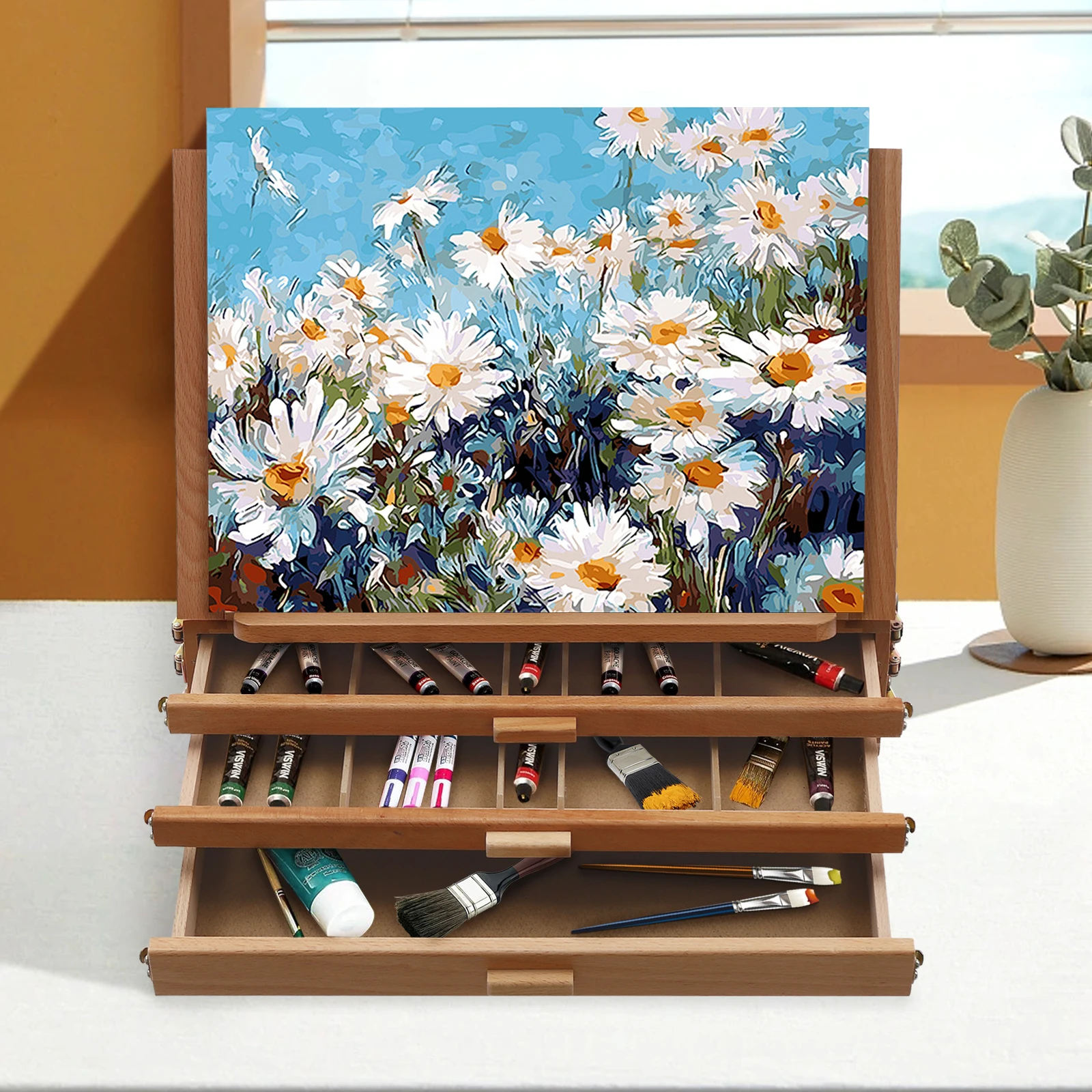 

Adjustable Storage Box Easel, Painting Board Stand with Wide Baffle Bar and Drawer Handle Suitable for Kids, Beginners, Students