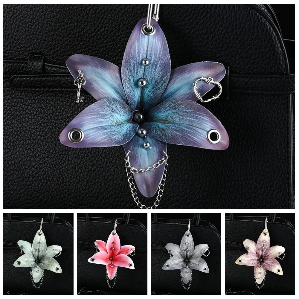 Simulation Flower Orchid Lily Keychain Backpack Decoration Colorful Simulation Flower Keyring Handmade Drilling and Puncture