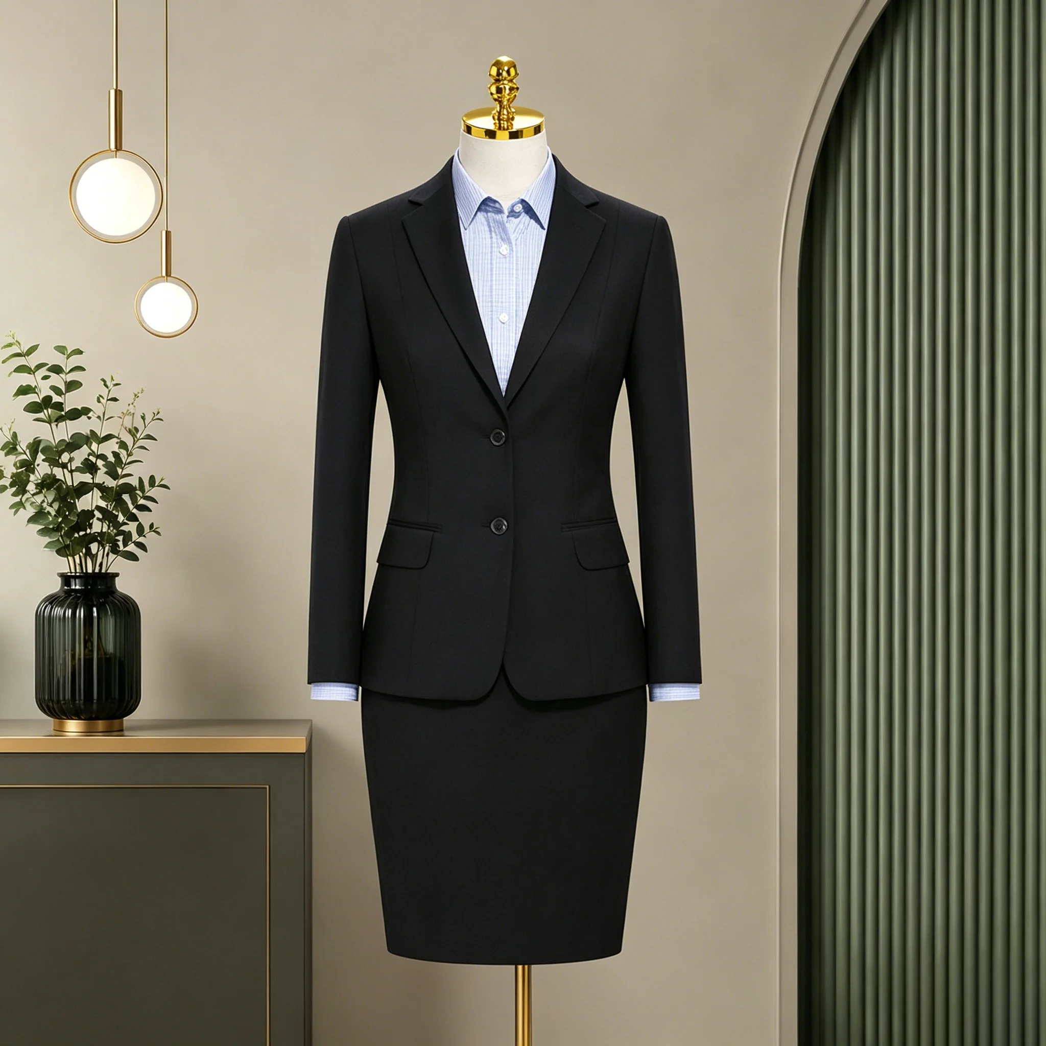 Navy Faux Wool Women Suit Blazer With Trousers Skirt Wrinkle Resistant Office Interview Lady Formal Work Suit Outfit