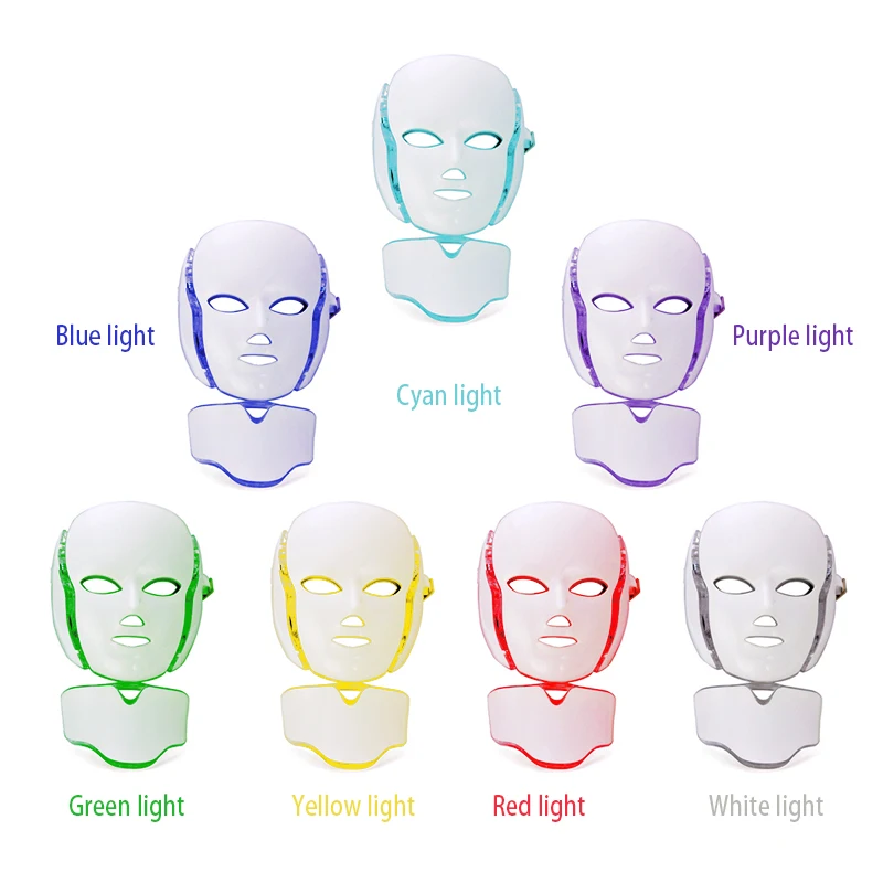1pc Rechargeable 7 Colors Face And Neck Mask Photon Facial Maintenance Equipment Even Skin Tone Home Beauty SPA Skin Care Mask