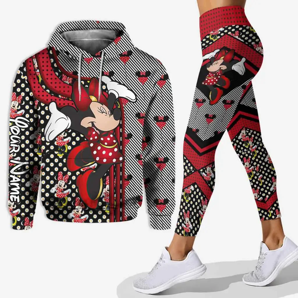 Sudadera con capucha de Minnie Mouse 3D para mujer, conjunto de pantalones de Yoga de Mickey, pantalones de chándal de Disney, Leggings de Yoga,