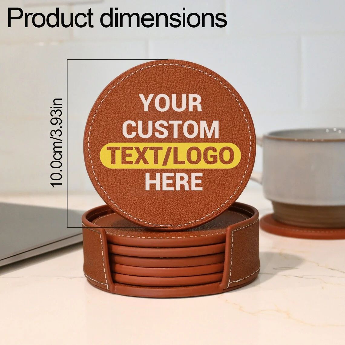 5PCS Personalized Leather Coaster Set Custom Logo Photo Text Waterproof Heat Resistant Non Slip Coffee Table Bar Coasters