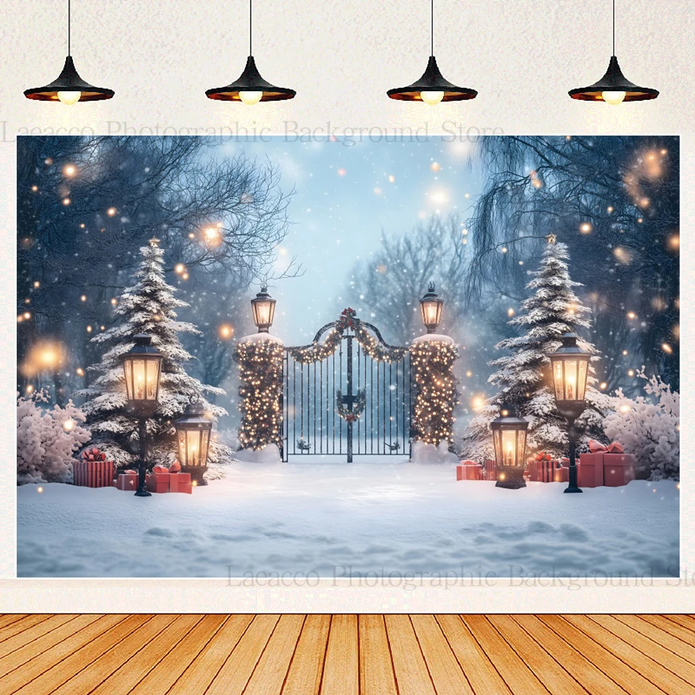 Winter Snowy Streetlight Background Christmas Snowflake Xmas Tree Children Family Portrait Photography Backdrop Photo Studio