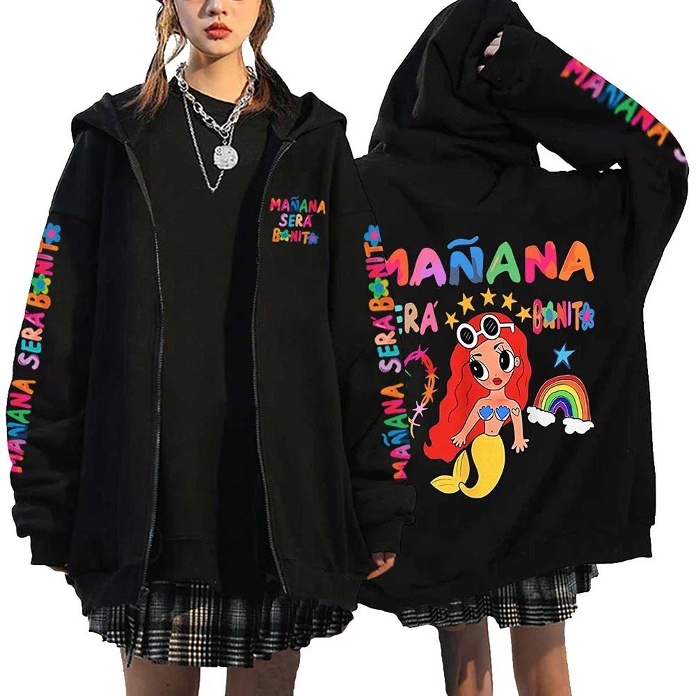 Karol G Bichota Zipper Hoodies Manana Sera Bonito Zip Up Jacket Streetwear Cartoon Print Sweatshirts Fleece Casual Hooded Coats