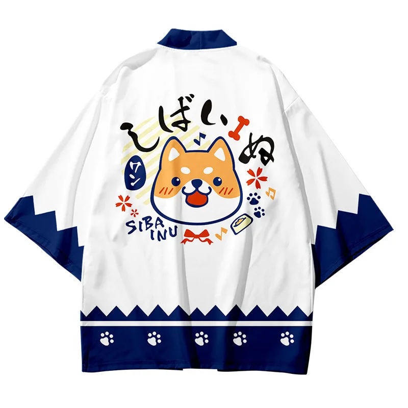 Summer Men Cute Puppy Pattern Japanese Kimono Cardigan Women Universal 3D Printed Cat Haori Japanese Yukata Traditional Clothing