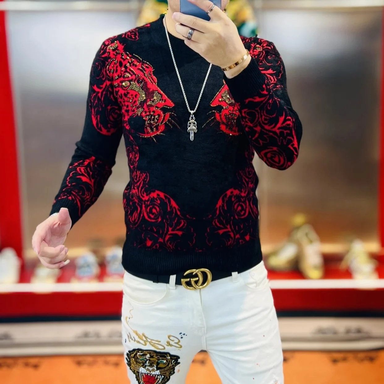 

Бархатный вязаный свитер, круглый, с вышивкой стразами, модный, облегающий, молодежный, зимний, повседневный, дышащий, мягкий, длинный све