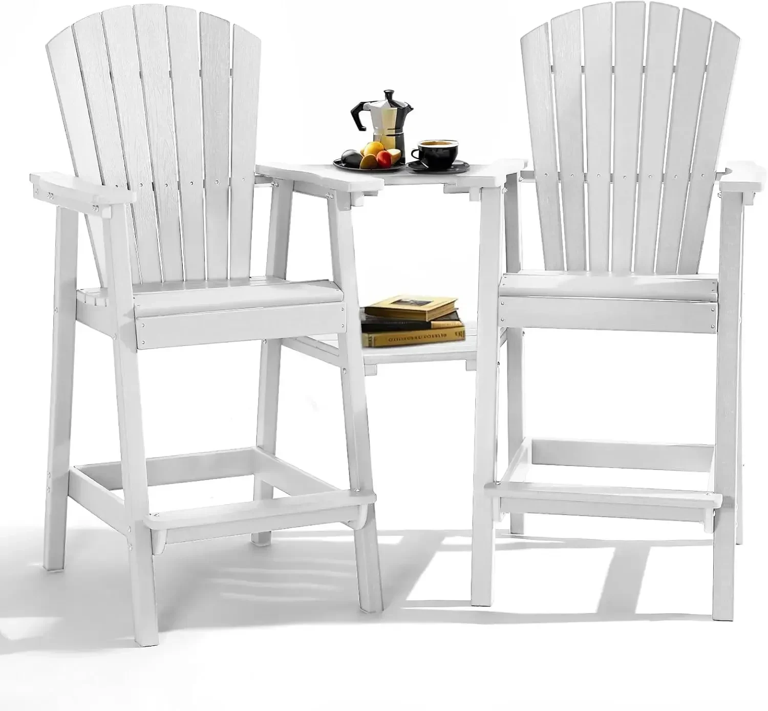 2 with Removable Double Connecting Trays, Recycled HDPE with Wood Grain, Weather Resistant, Outdoor Adirondack Barstools for