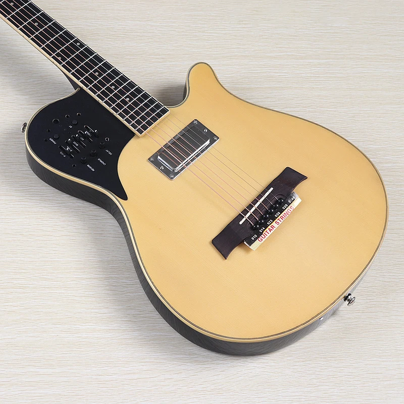 Guitarra Electroacústica Silenciosa de 39 Pulgadas, 6 Cuerdas, Tapa de Abeto Laminado, Cuerpo de Tilo, Acabado Brillante, con Funda Gratis, Color Natural