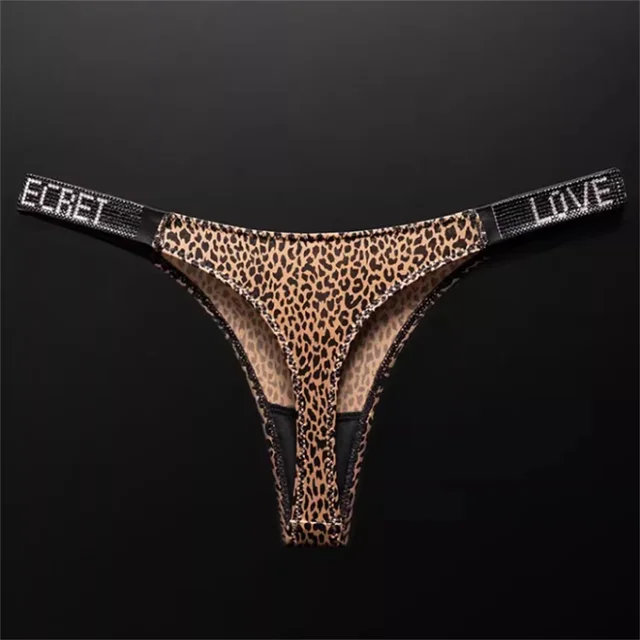 High Slit Luxury Rhinestone Women's Sexy Thin Ice Silk Thong Temption Plus Size Leopard Print/Solid Color G-string Underwear High Slit Luxury Rhinestone Women's Sexy Thin Ice Silk Thong Temption Plus Size Leopard Print/Solid Color G-string Underwear
