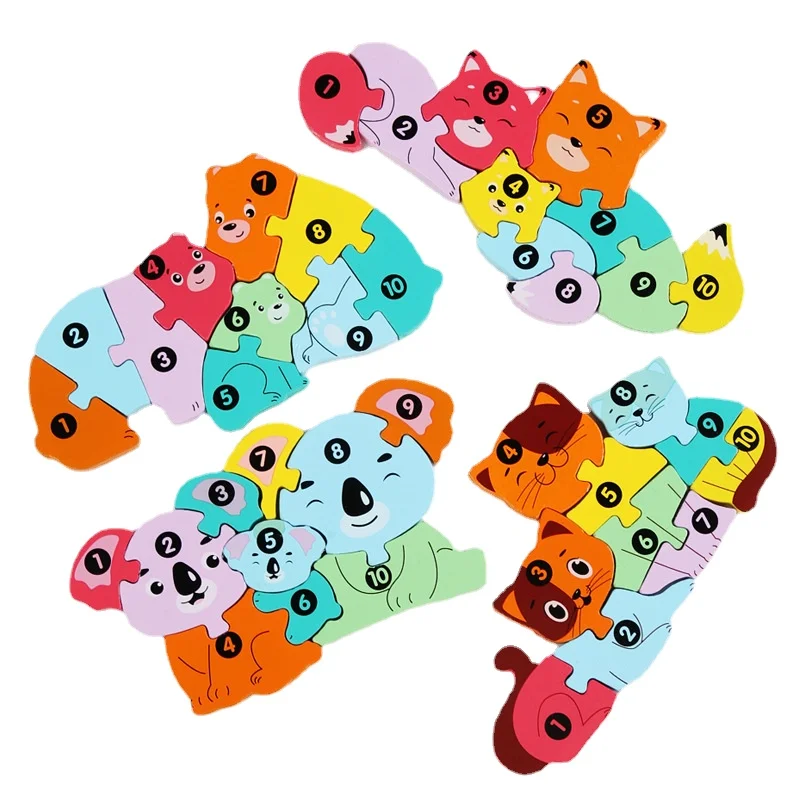 จิ๊กซอว์ไม้ปริศนาเด็กการ์ตูนสัตว์ฟ็อกซ์หมีแมว Kola 3D ปริศนาเกมเด็กการเรียนรู้ของเล่นเพื่อการศึกษาเด็ก