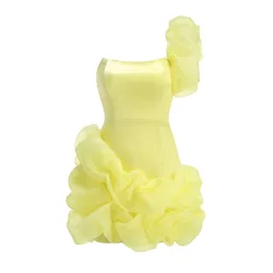 Yellow Party Dress for Women 2024 Summer New Dresses Luxury Brithday Outfits Fashion Stain One Shoulder Prom Gown Elegant Gowns