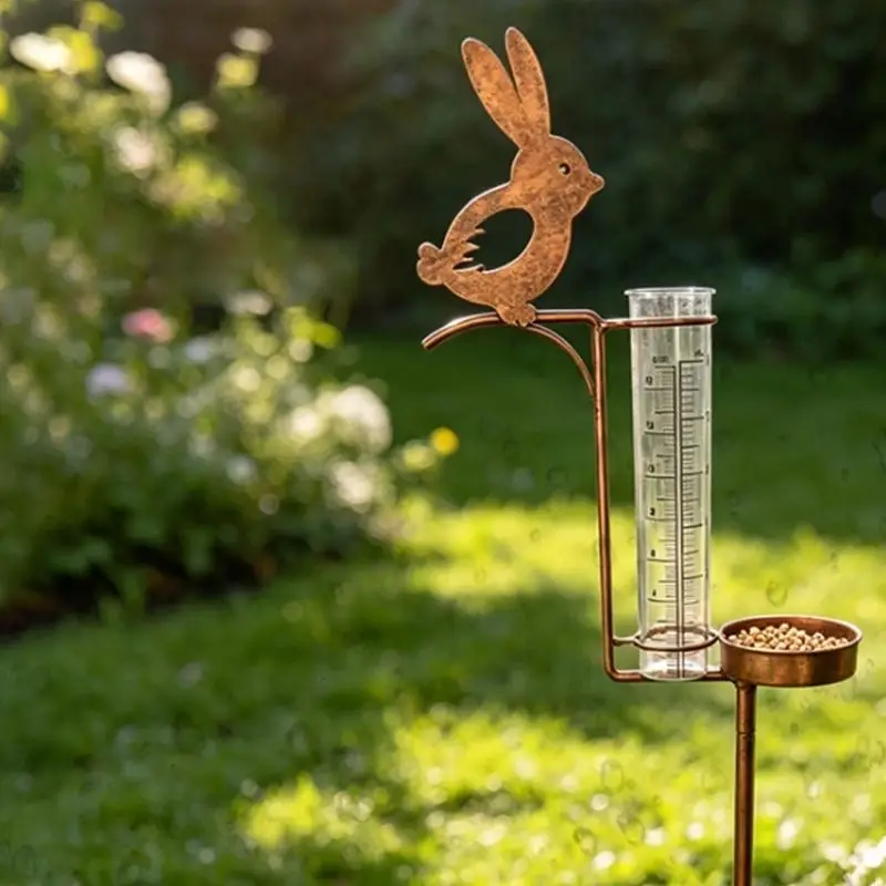 Rabbit Bird Feeder Garden Stake Metal Tray with Rabbit for Bird Feeding, Lawn Display, Garden Placement, Outdoor Use, 87HA