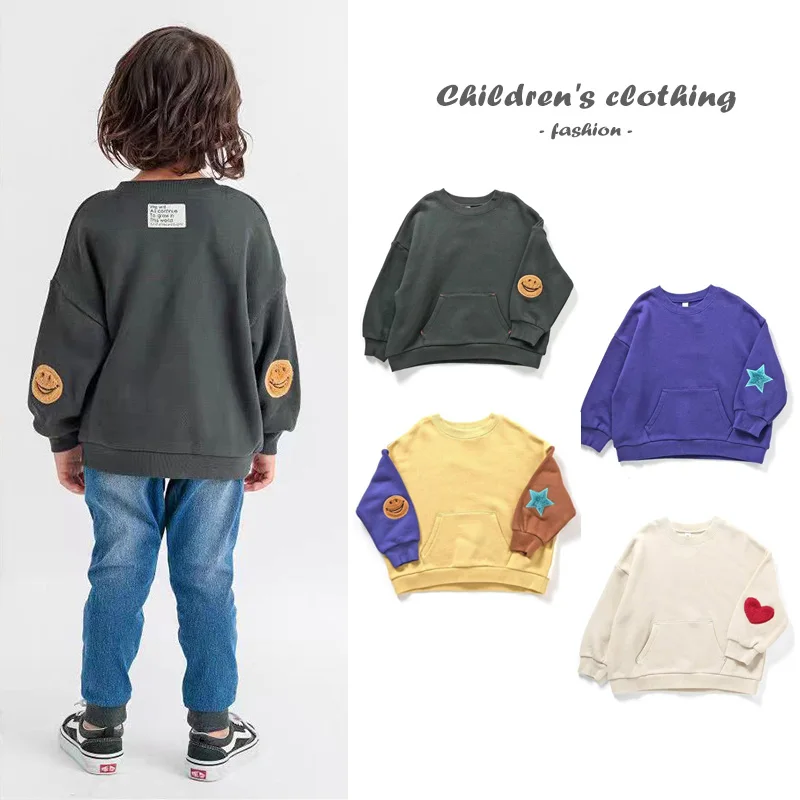 Baby Boys Clothing 2025 Spring Fashion Smiling Embroidered Children's Hoodie Cotton Casual Boys' Top Sweatshirt Kids Clothes