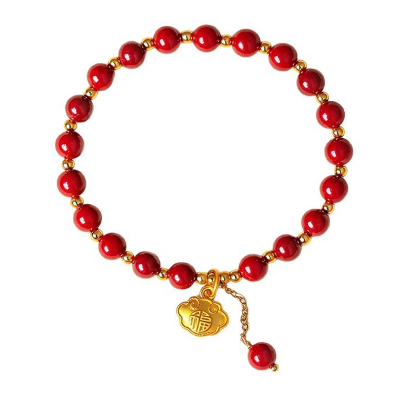 

Natural Emperor Cinnabar Fu Lock Beaded Bracelet for Women Vintage Light Luxury Lucky Cinnabar Bracelet Jewelry Gifts