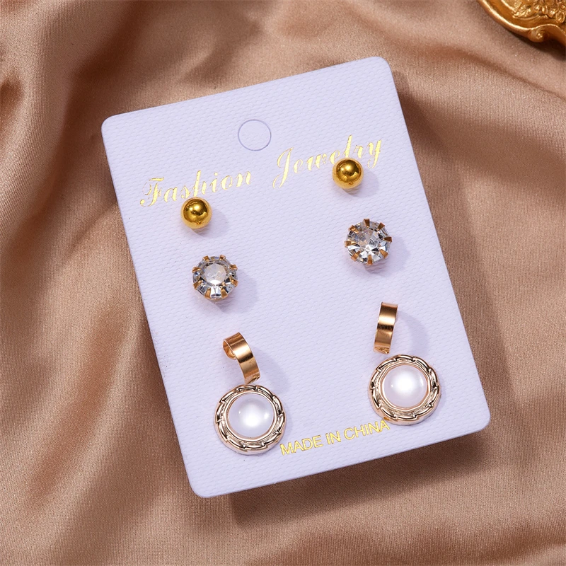 New Fashion Daisy Flower Star Stud Earrings Set for Women Girls Cute Exquisite Imitation Pearl Rhinestone Earrings Jewelry Gift