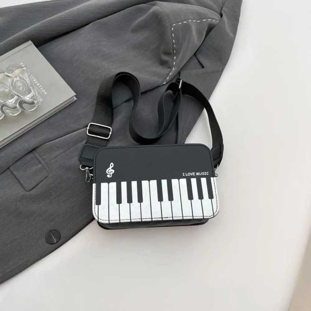 PU Leather Piano Shoulder Bag Piano Note Design Flip Zipper Crossbody Bag Contrast Color Wide Shoulder Strap Small Square Bag
