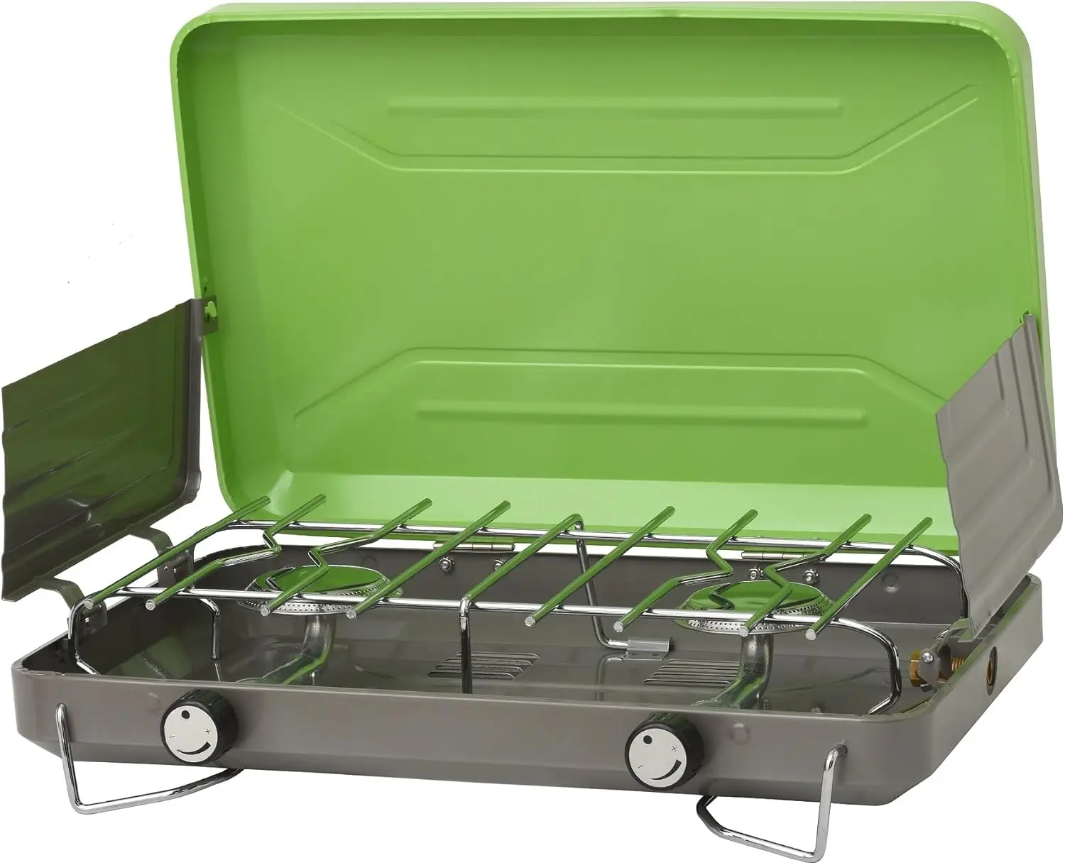 

Portable 2-Burner Camping Stove Grill for Outdoor Cooking, Backpacking, Compatible with 1LB Propane Gas