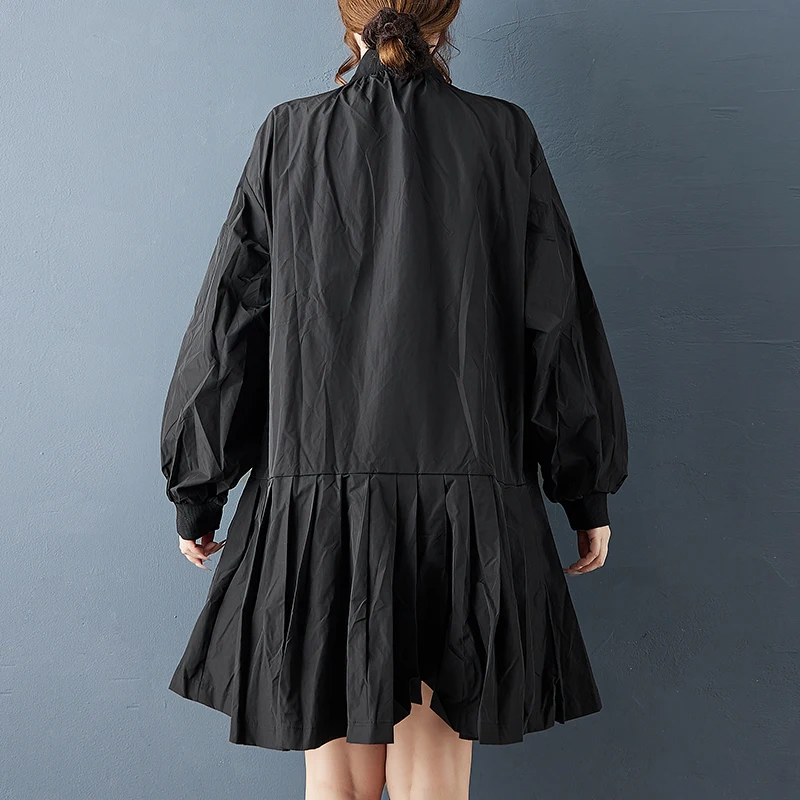 معطف أسود عتيق كبير الحجم للنساء جديد مرقع مطوي ملابس خارجية فضفاضة غير رسمية سترة ملابس ربيع خريف 2025