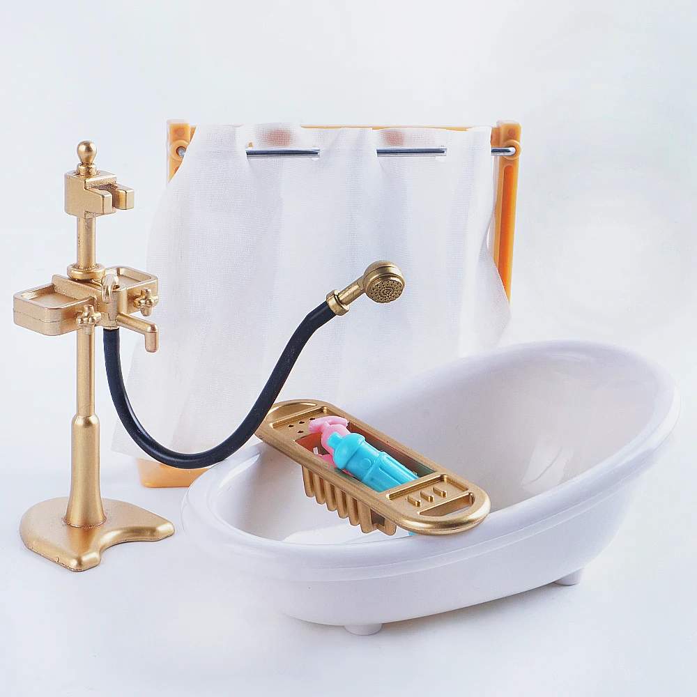 SENGTONGLE-T03 ensemble de salle de bain maison de poupée meubles miniatures baignoire semblant jouer maison de poupée accessoires pour garçon fille cadeaux