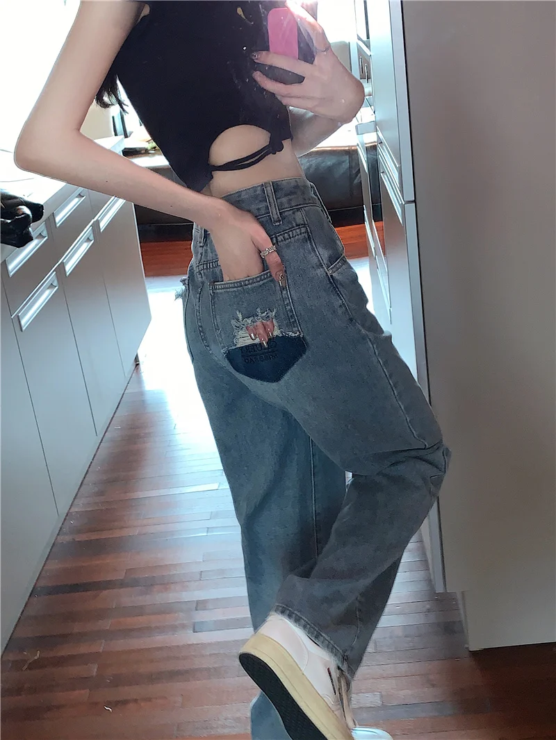 

High Waist Chic Straight Leg Jeans Women's plus Size Summer Long Pants High Waist Straight Tube Wide Leg Jeans for Women