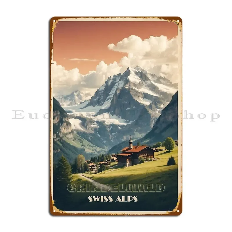 Grindelwald Vintage Travel Poster Swiss Alps Art Illustration Metal Plaque Create Club Bar Party Tin Sign Poster