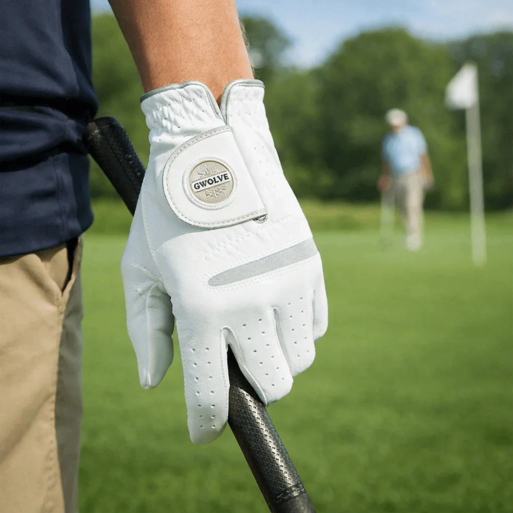 

White Color Golf Glove Detachable Marker Lightweight Design Breathable Golf Gloves Breathable Fabric Magnetic Marker Glove