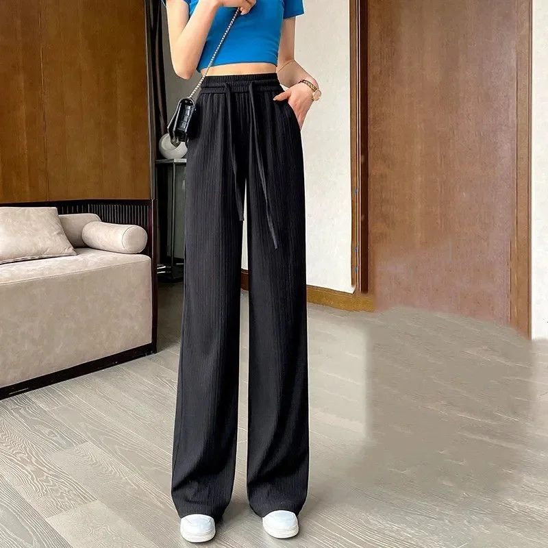 Temperamento Mop Pants New Ice Silk pantaloni a gamba larga di grandi dimensioni femminile Joker Slim Summer Sunscreen Drape Straight