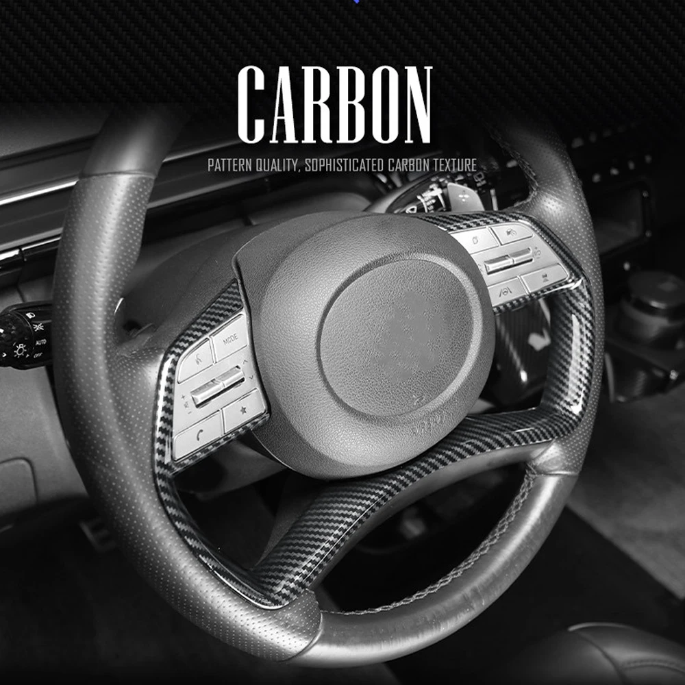 Carbon Fiber Wood Grain Steering Wheel Button Panel Cover Trim For Hyundai Staria 2021-2023 Car Interior Sticker Decoration