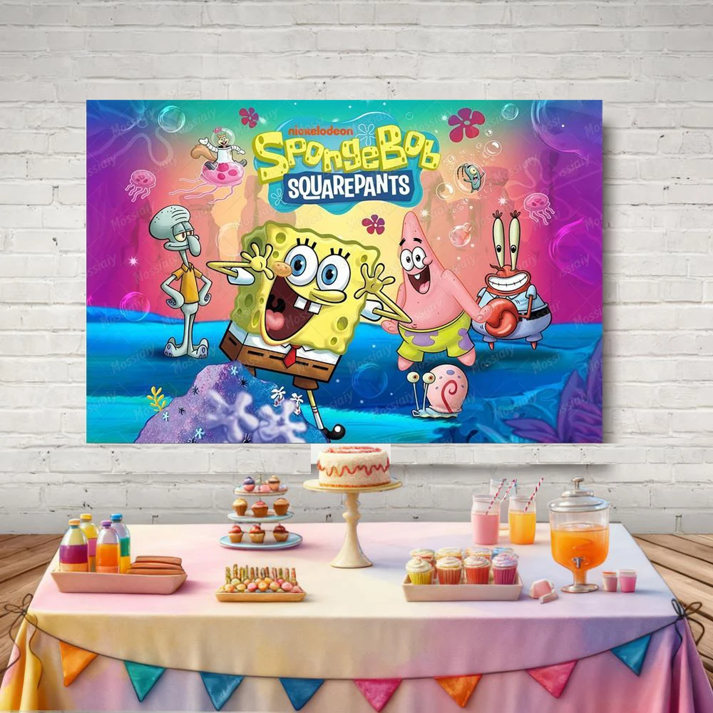 SpongeBob Themen-Hintergrund Cartoon Unterwasser-Abenteuer Baby Geburtstagsparty Deko Foto Fotografie Hintergrund Fotorequisiten