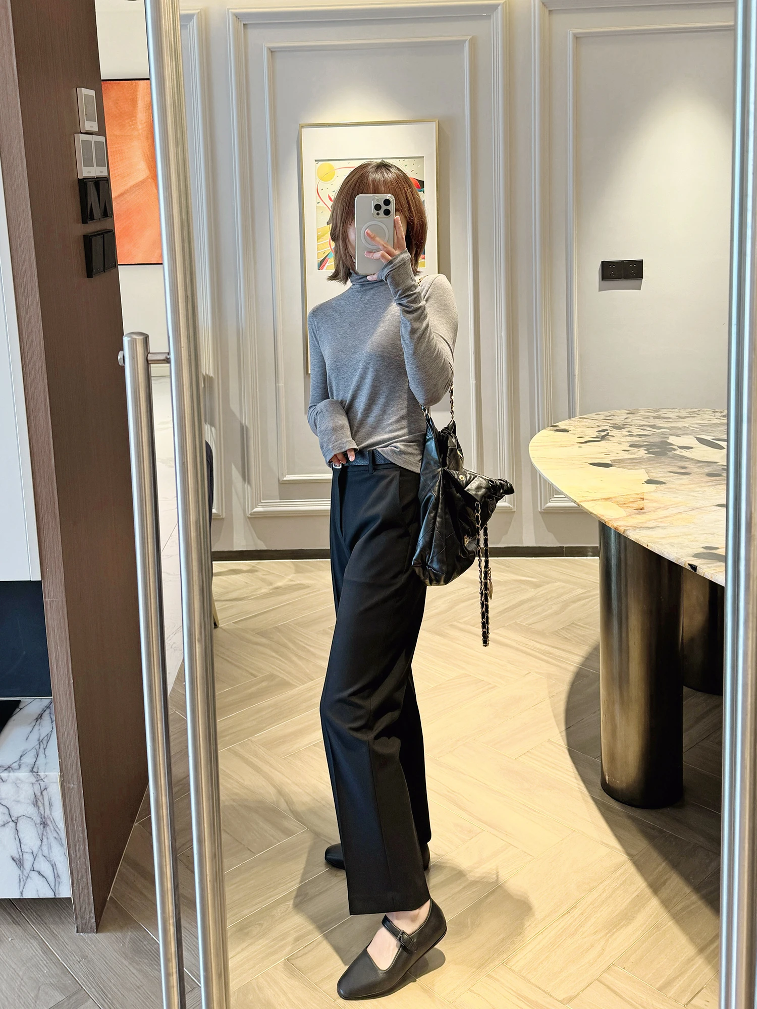 

Bla Woolen Straight Leg Suit Pants for Women Casual Commute Sle mid Waist Zipper Fly Long Trousers Thinming Effect