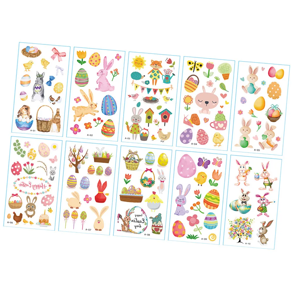 

Colorful Egg Temporary Tattoos Waterproof Skin-Safe Party Stickers For Festival Easter Body Art Cartoon Decals
