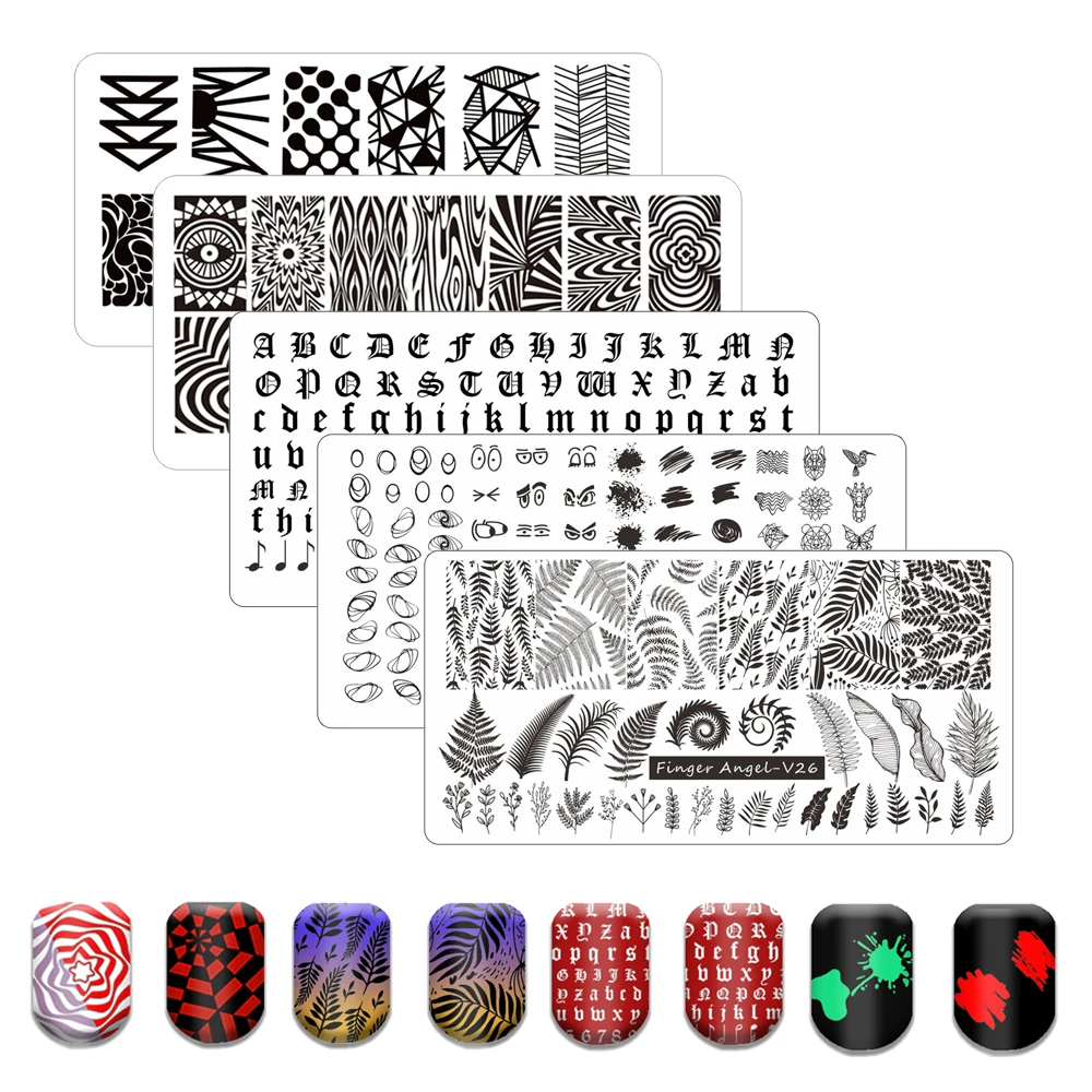 Leaf Nail Stamping Plate Lace Line Tiger Animals Stamp Templates Leopard Fire Letter Image Printing Stencil Tool Eye Graffiti