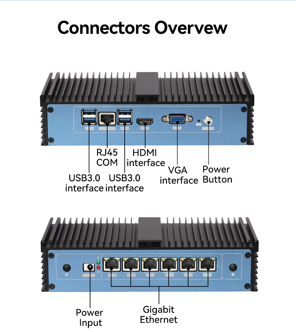 Imagem -03 - Mini pc Firewall Router Intel Core i7 6500u i5 6200u i3 6100u Gigabit Ethernet Lan Suporte Linux Windows Pfsense Openwrt