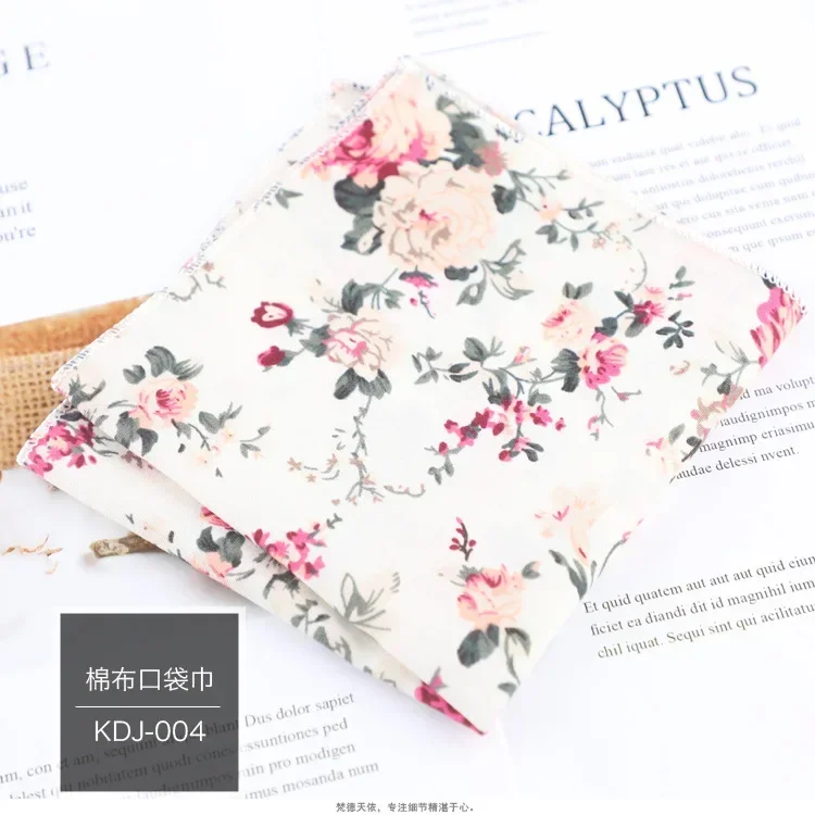 Cotton Floral Handkerchief 100% Cotton Hanky 23cm Women&Men Casual Party Pocket Square Gift Tuxedo Bow Tie Accessory