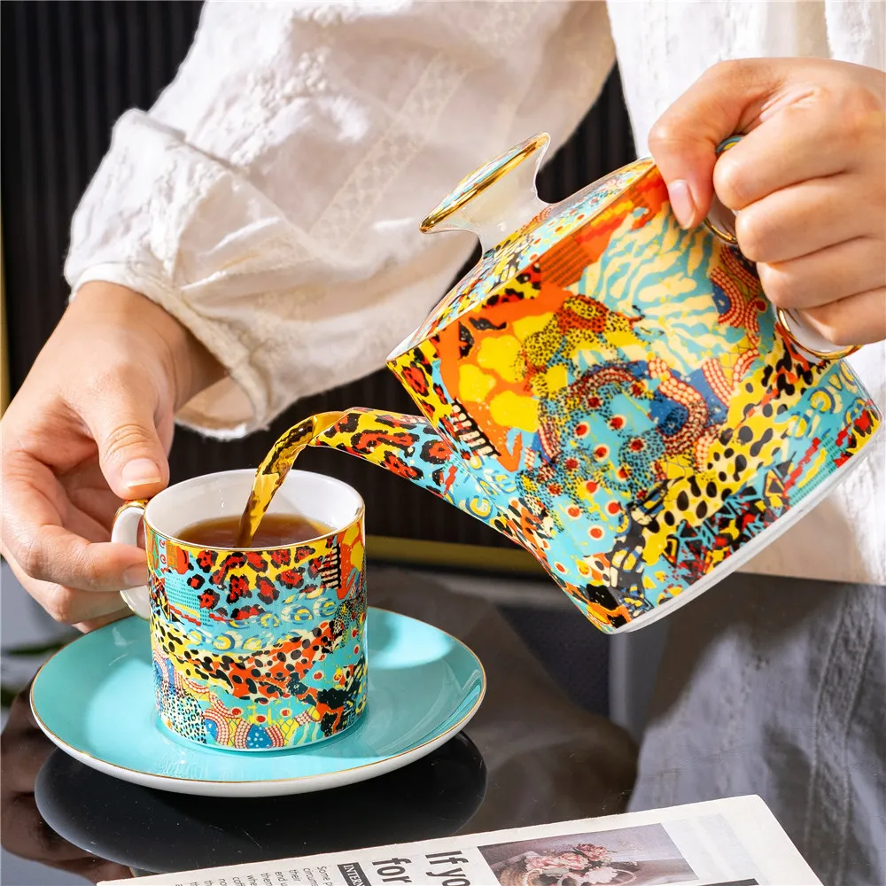Jungle Shadow Leopard Bone China Coffee Set Porcelain Coffee Pot Sugar Bowl Milk Jug Afternoon Tea Teatime Coffeware Gift