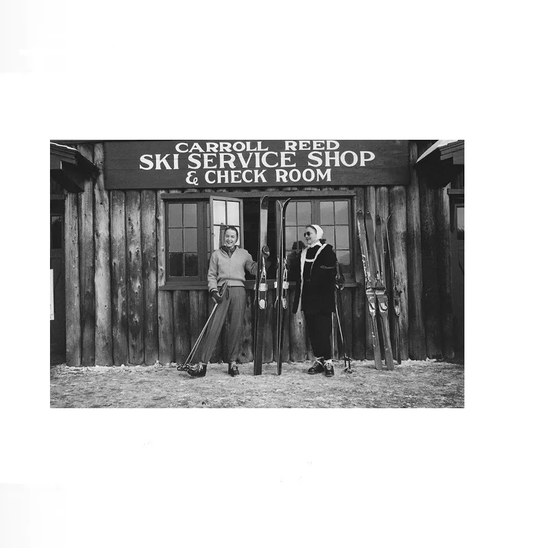 Slim Aarons New England Skiing - Black and White Winter Ski Sport , Print Art Canvas Poster, Home Wall Decor Picture