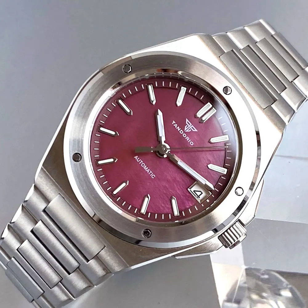 Tandorio 40mm Engineer Style Wine Red Mother of Pearl Dial 100m Waterproof Sapphire Glass Japan NH35A Automatic Mechanical Watch