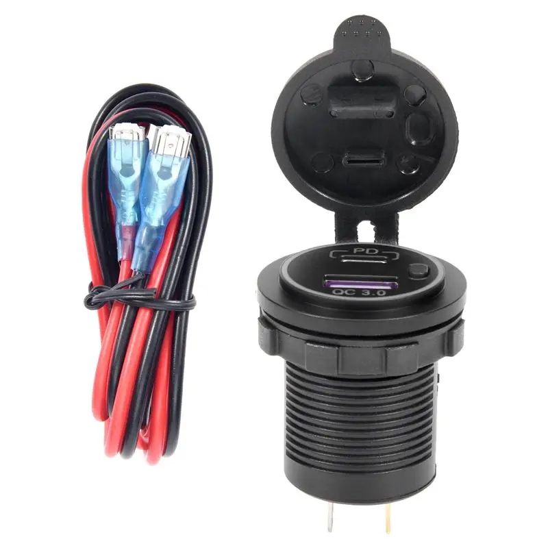 AEE5-PD Type C USB Car And QC 3.0 Quick 12V Power Outlet Socket With ON/Off Switch For Motorcycle RV ATV
