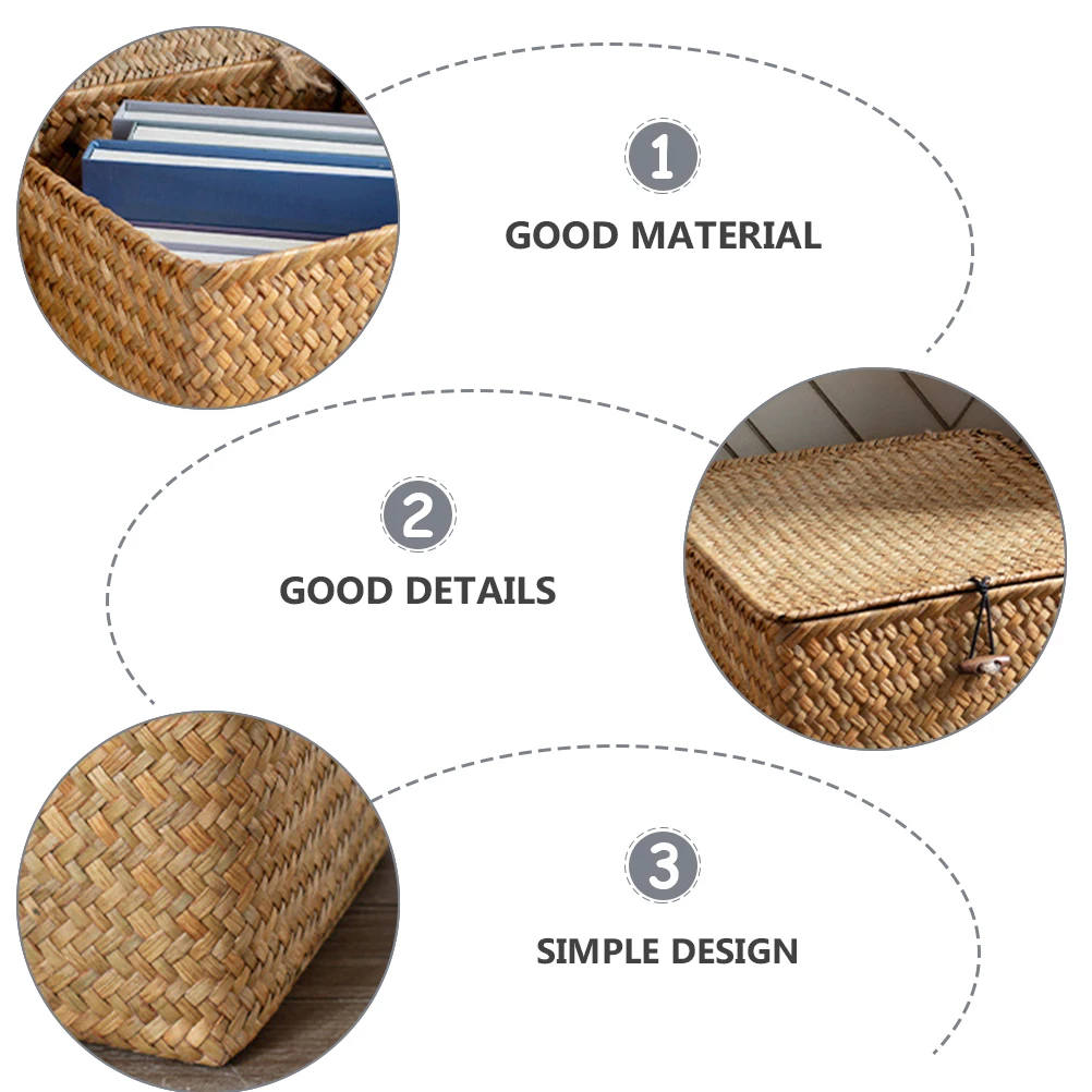 

Camping Picnic Large Woven Storage Basket with Lid Portable Lidded Straw Basket Outdoor Lightweight Wear Resistant