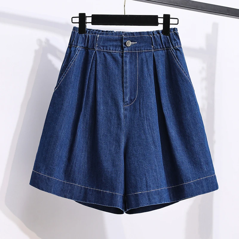 Taille haute Denim orts femmes été grande taille jambe droite coupe ample cinq-quarts a-ligne pantalon à jambes larges polyvalent minceur