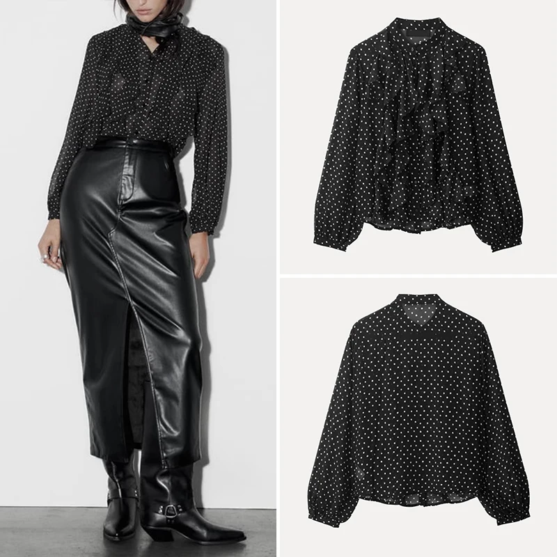 2025 Verão Novo Sle Feminino Faionable Polka Dot irt Decoração em camadas Ele Personali Commute Fibra de poliéster Longo...