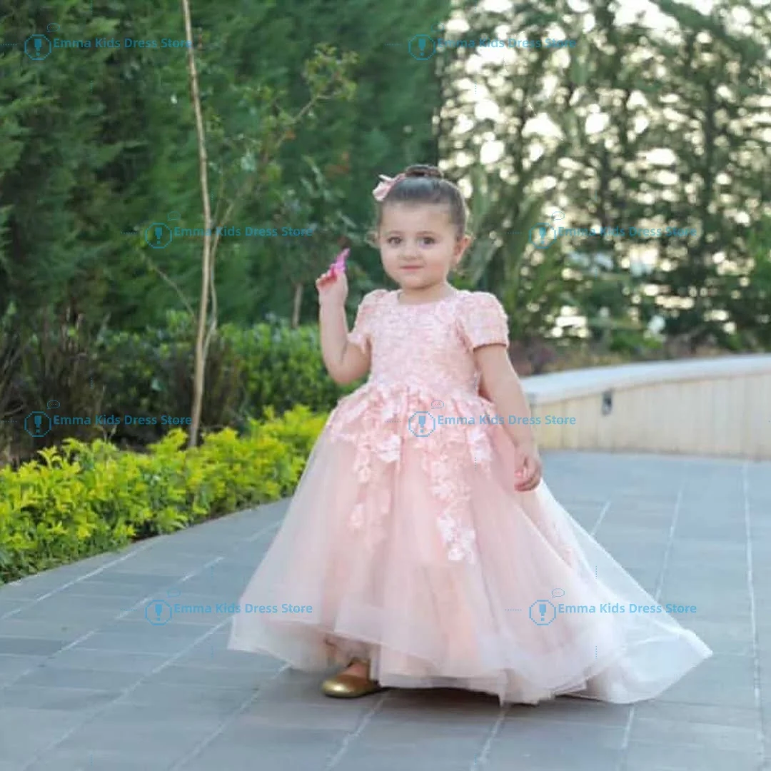 

Custom Simple Flower Girl Dress Satin Bow Children's Girl A-line Bridesmaid Dress Pageant Wedding First Communion Dress