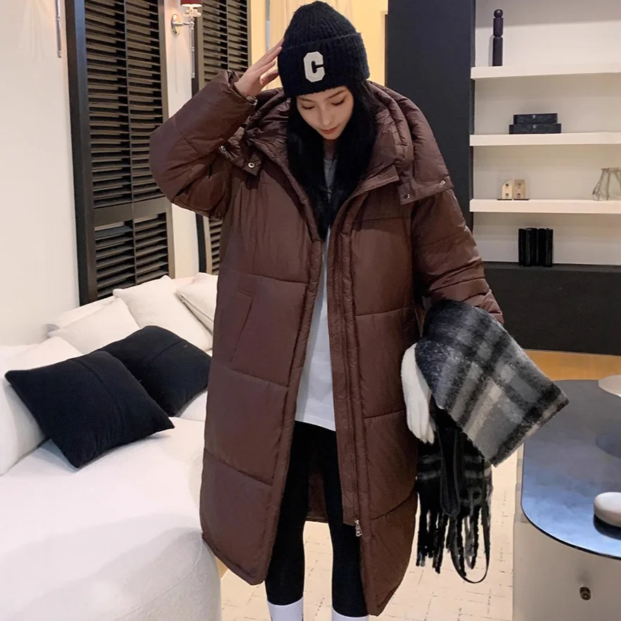 سترة نسائية كبيرة الحجم سترات طويلة معاطف بقلنسوة وسحاب متين وياقة مقلوبة وأكمام طويلة فضفاضة للمكتب للسيدات لخريف وشتاء 2025 #4