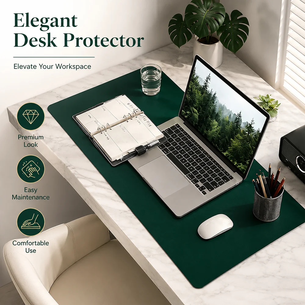 Dark Green Large Desk Mat Waterproof Non Slip Mouse Pad Smooth Keyboard Table Protector for Office Laptop Writing Workspace