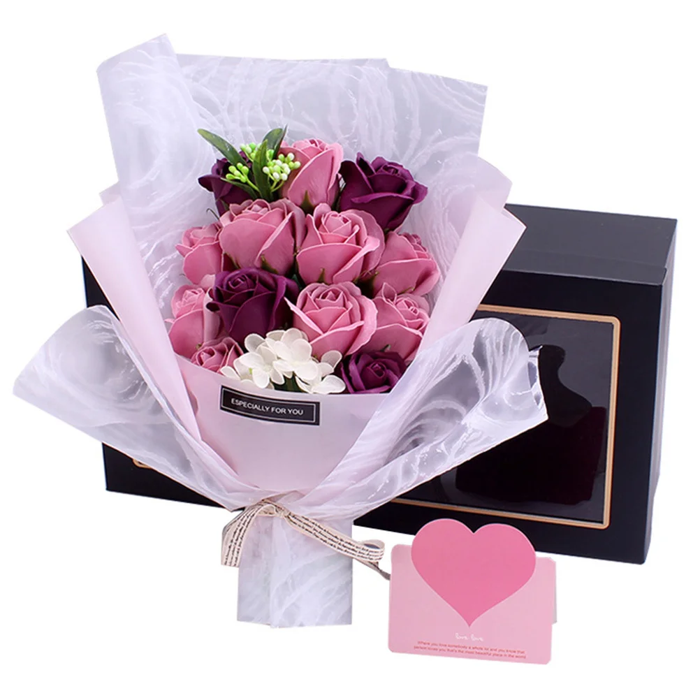 

1 set Artificial Soap Rose Flower Gift Box Simulation Bouquet Immortal Rose Gift For Valentine Wedding Anniversary Girl Present