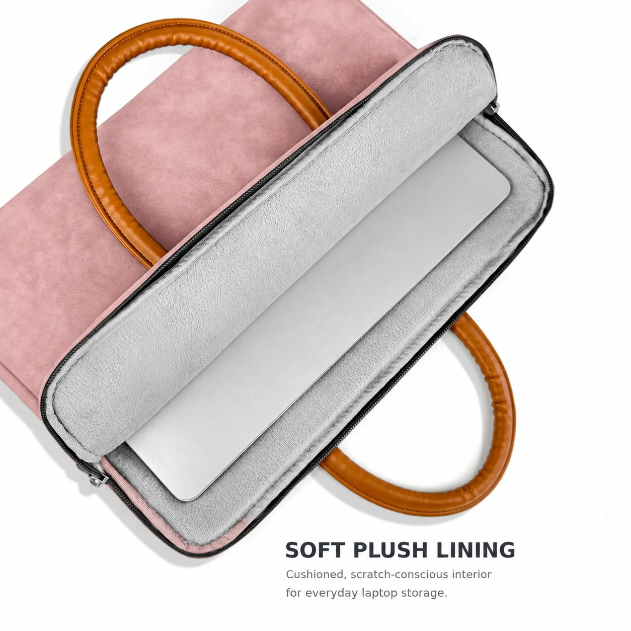 Pink Laptop Bag 13-16 Inch, Slim Padded PU Leather Computer Briefcase with Handle for Office, Work and Daily Commute